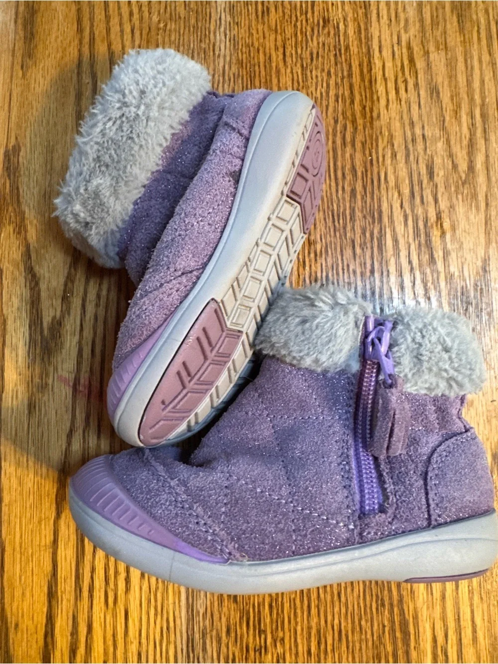 Stride Rite Girls Lavender Purple Faux-Fur Ankle Boots